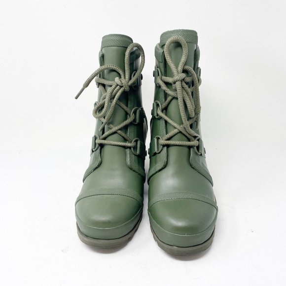 Sorel Womens Joan 1717591383 Green Rubber Wedge Lace Up Rain Boots Size 8.5 - Picture 2 of 5